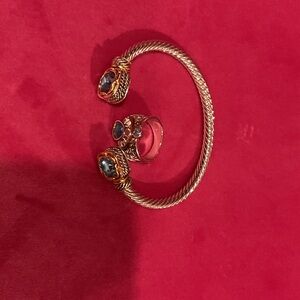 Vintage Gold-Tone Blue Stone Open Cuff Bracelet and Ring Set